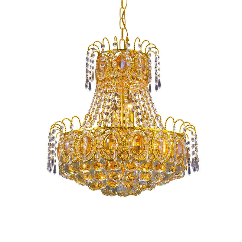 Vintage mand hanglamp 8 hoofden Crystal Strand kroonluchter verlichting goud voor lobby Clearhalo