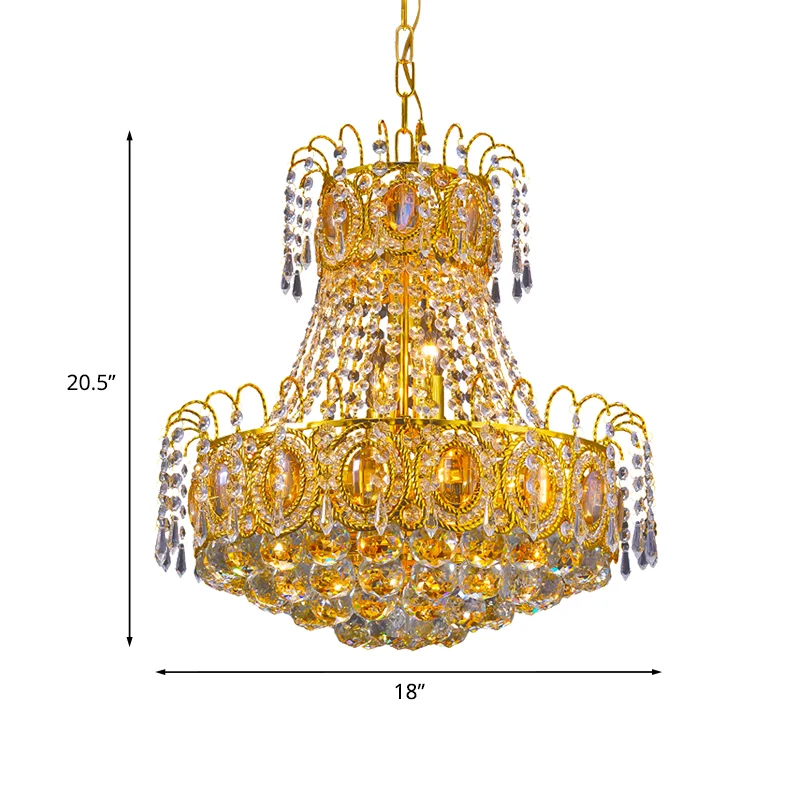 Vintage mand hanglamp 8 hoofden Crystal Strand kroonluchter verlichting goud voor lobby Clearhalo