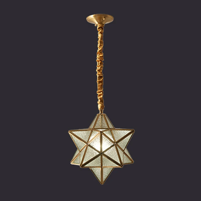 Vintage messing hanglamp Star Shade 1-lichts glazen hanglamp met verstelbare ketting voor gang Clearhalo