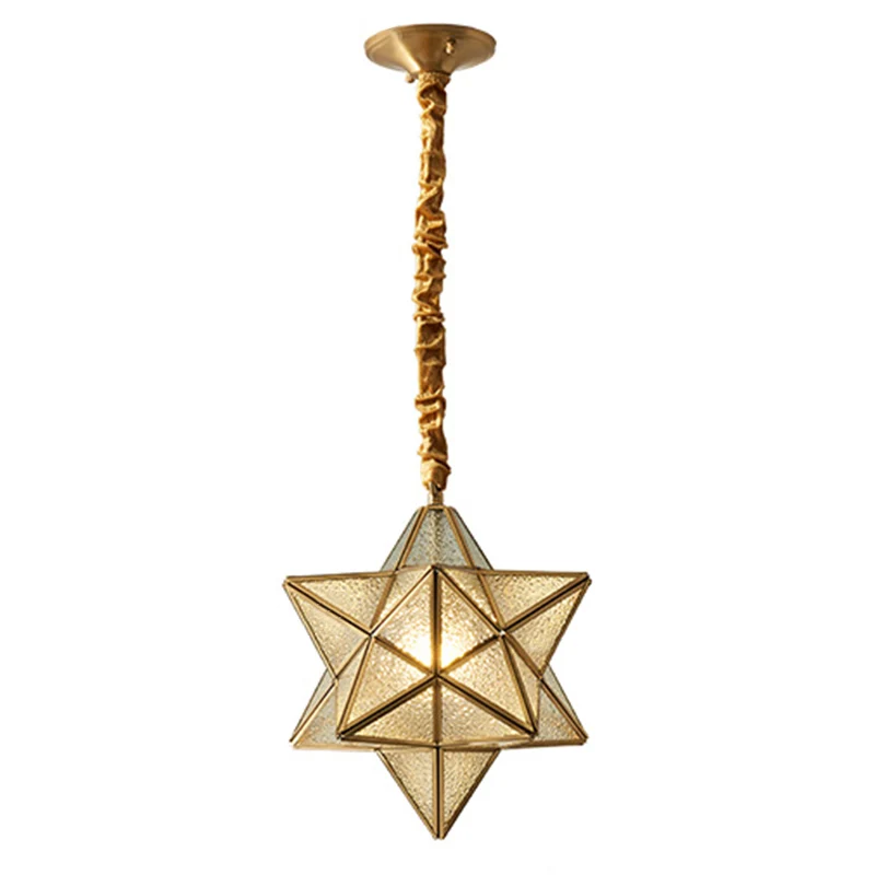 Vintage messing hanglamp Star Shade 1-lichts glazen hanglamp met verstelbare ketting voor gang Clearhalo