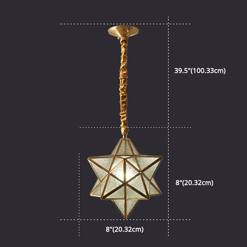 Vintage messing hanglamp Star Shade 1-lichts glazen hanglamp met verstelbare ketting voor gang Clearhalo
