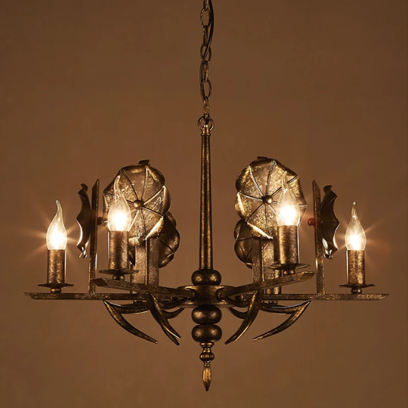 Vintage oude koperen kroonluchterkaars 6 lichts metalen hanglamp voor boerderijhuisje Clearhalo