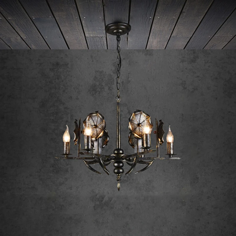 Vintage oude koperen kroonluchterkaars 6 lichts metalen hanglamp voor boerderijhuisje Clearhalo