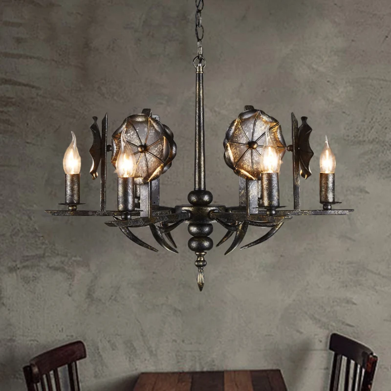Vintage oude koperen kroonluchterkaars 6 lichts metalen hanglamp voor boerderijhuisje Clearhalo