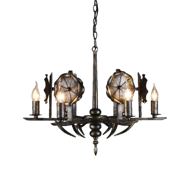 Vintage oude koperen kroonluchterkaars 6 lichts metalen hanglamp voor boerderijhuisje Clearhalo