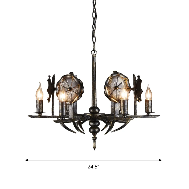 Vintage oude koperen kroonluchterkaars 6 lichts metalen hanglamp voor boerderijhuisje Clearhalo