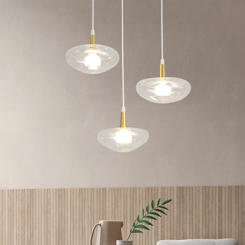 Vintage ovale multi-lichtkroonluchter helder glas 3 lampen eetkamer hangende hanglamp met ronde/lineaire luifel Clearhalo
