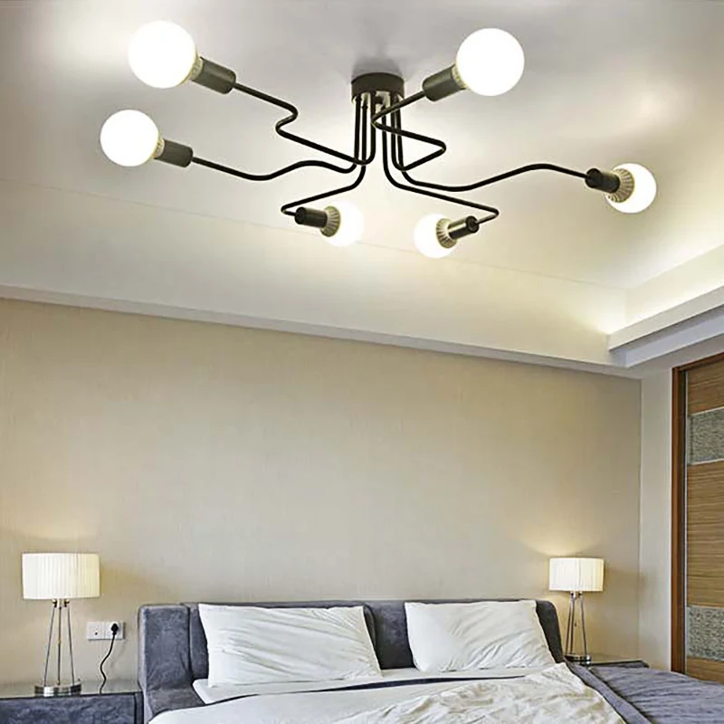 Vintage plafondinbouw 4/6-licht metallic semi-inbouwlamp met Spoetnik-ontwerp antiek messing/zwart Clearhalo