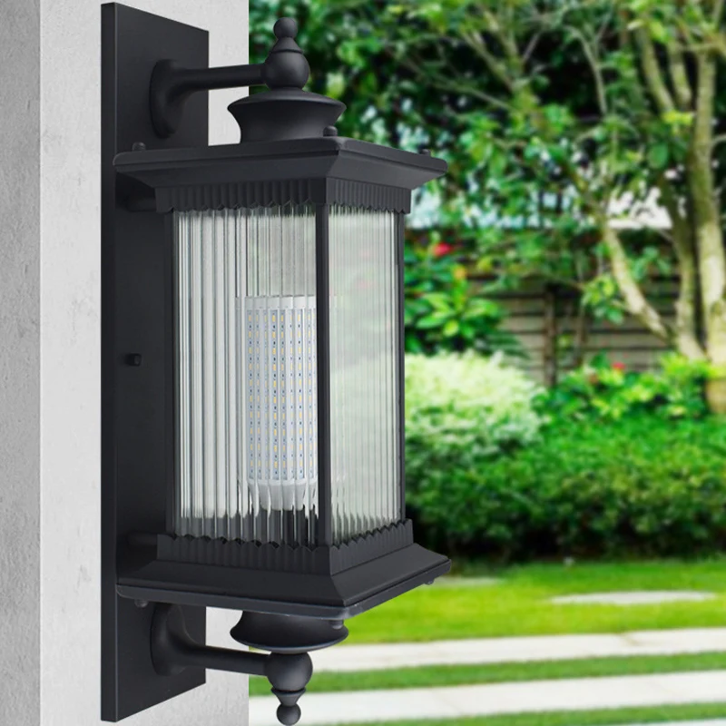 Vintage rechthoekige wandlamp met één lamp, geribbeld glas, wandlamp voor tuin Clearhalo