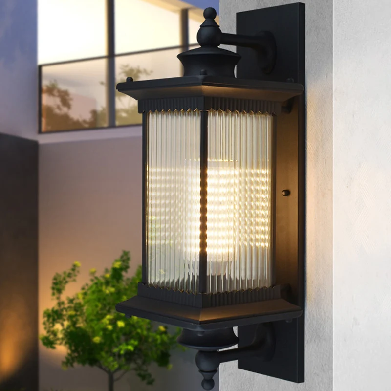 Vintage rechthoekige wandlamp met één lamp, geribbeld glas, wandlamp voor tuin Clearhalo