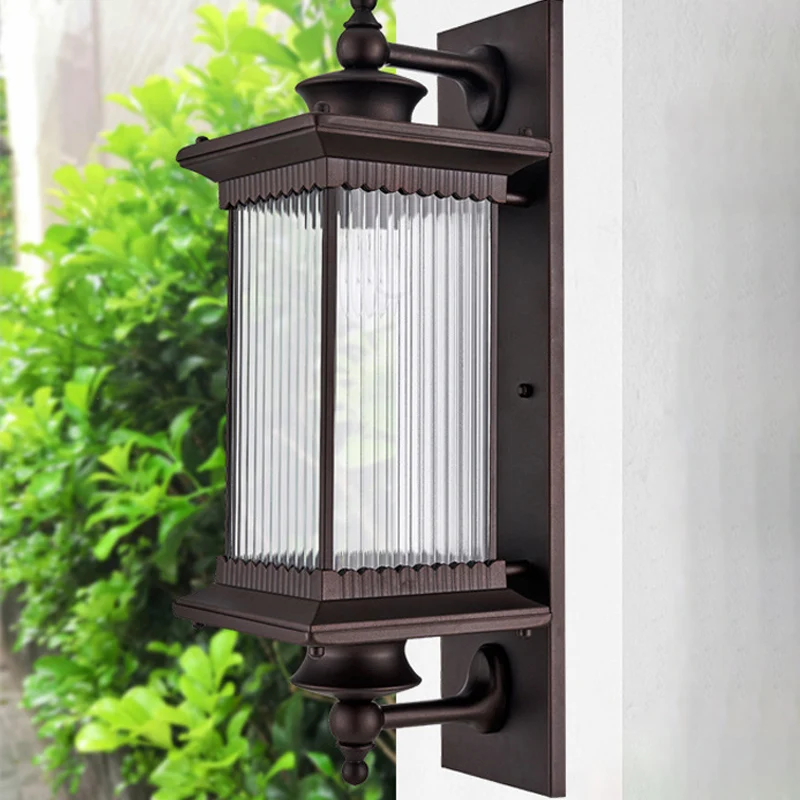 Vintage rechthoekige wandlamp met één lamp, geribbeld glas, wandlamp voor tuin Clearhalo
