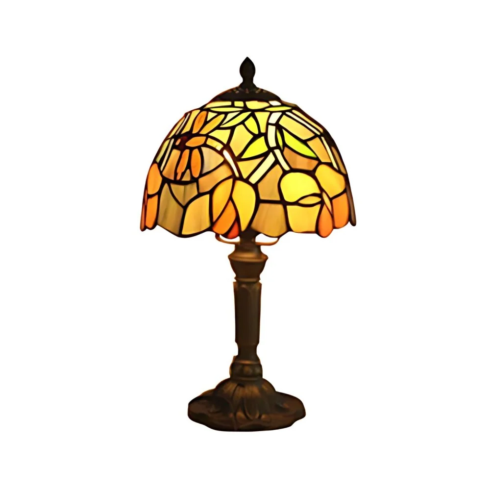 Vintage rustieke bloem/libelle/blad tafelverlichting glas--lood 1 kop staand licht brons voor koffieshop Clearhalo