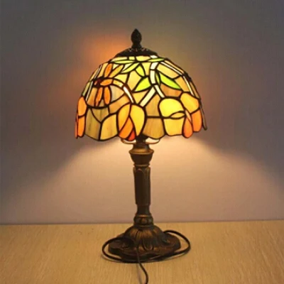 Vintage rustieke bloem/libelle/blad tafelverlichting glas--lood 1 kop staand licht brons voor koffieshop Clearhalo