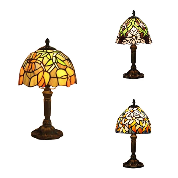 Vintage rustieke bloem/libelle/blad tafelverlichting glas--lood 1 kop staand licht brons voor koffieshop Clearhalo