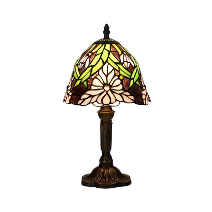 Vintage rustieke bloem/libelle/blad tafelverlichting glas--lood 1 kop staand licht brons voor koffieshop Clearhalo