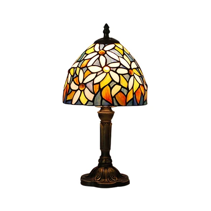 Vintage rustieke bloem/libelle/blad tafelverlichting glas--lood 1 kop staand licht brons voor koffieshop Clearhalo
