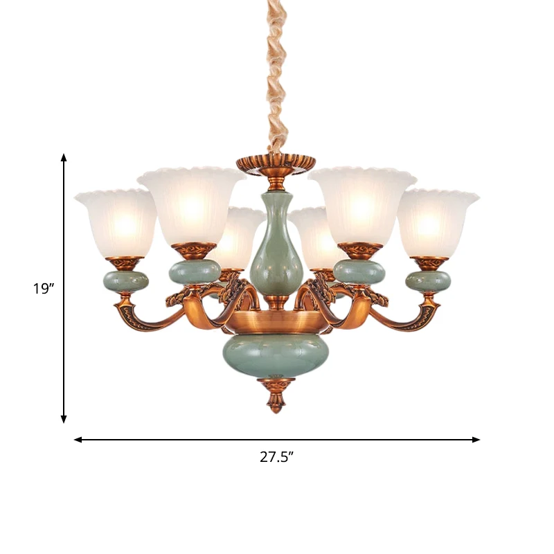 Vintage stijl bloemenvormige hangende kroonluchter 6/8-lamps crèmekleurige glazen ophangverlichting bruin Clearhalo