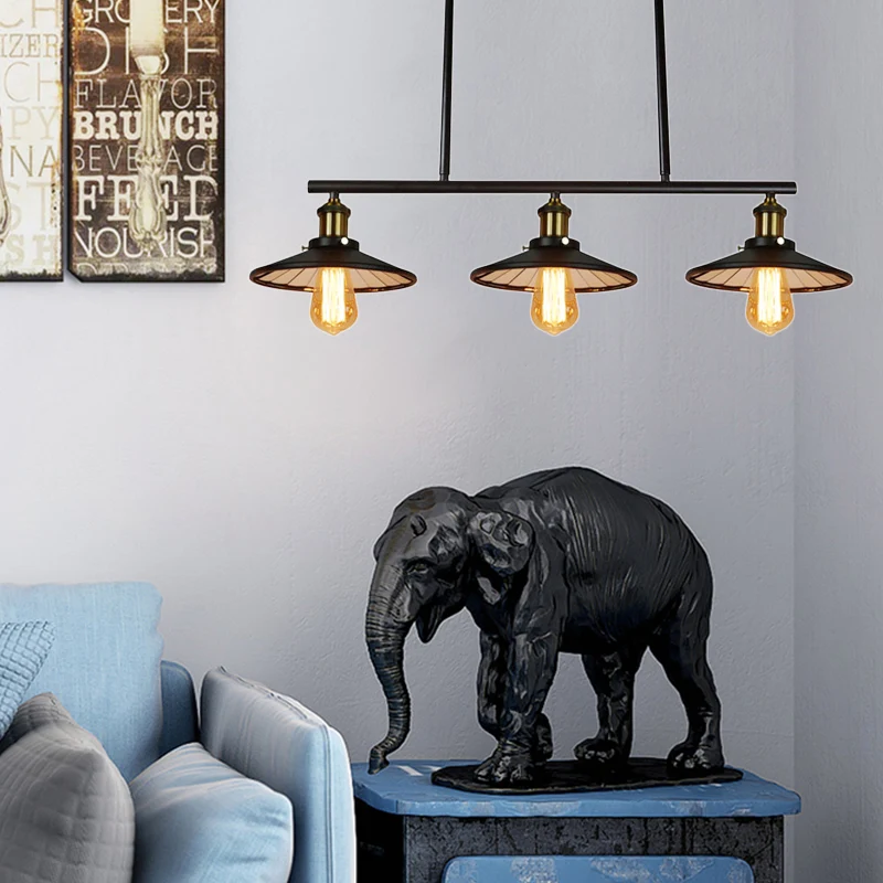 Vintage stijl conische eilandverlichting 3 lampen metalen plafondhanglamp zwart voor restaurant Clearhalo