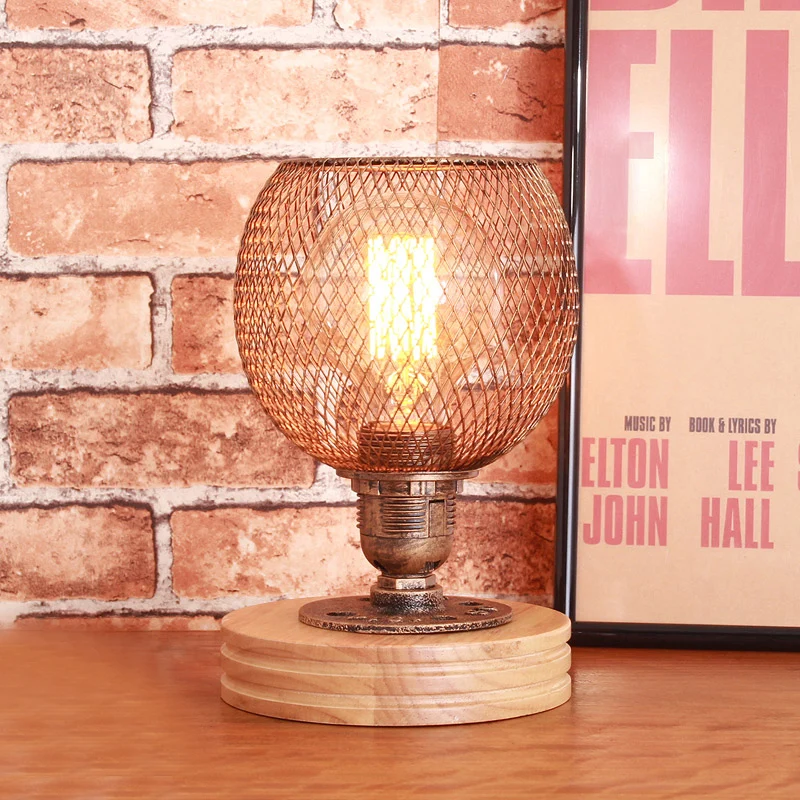 Vintage stijl gaasscherm tafelverlichting met koepelschaduw 1 licht metalen staande lamp roest voor slaapkamer Clearhalo
