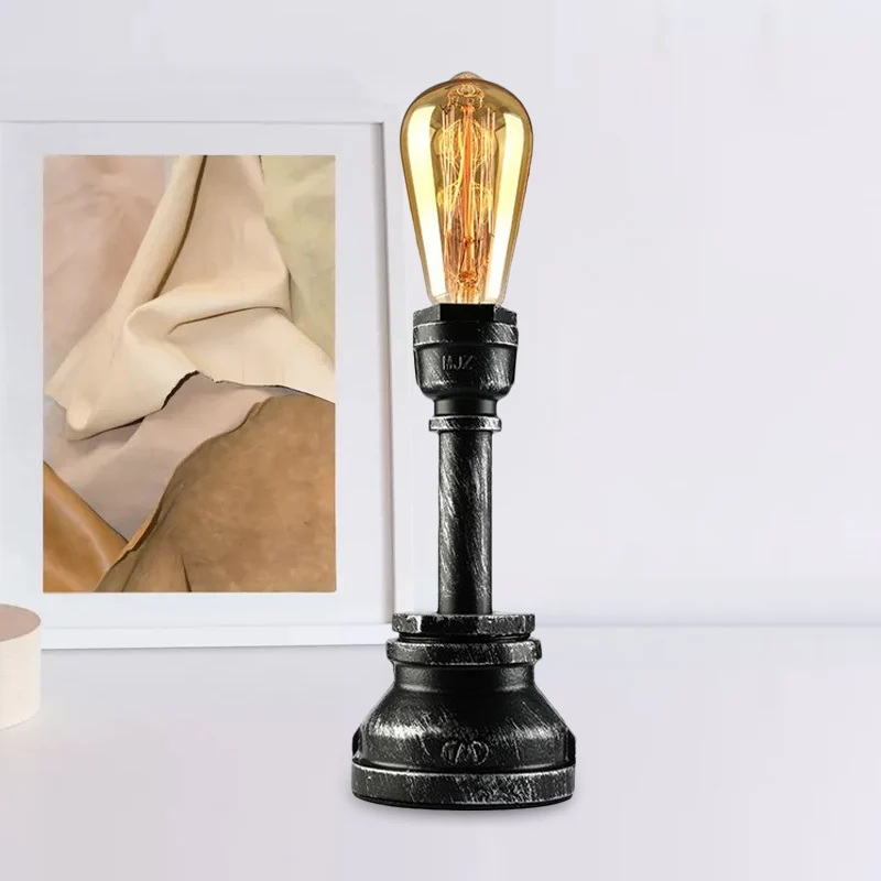 Vintage stijl kale lamp tafelverlichting met waterpijp 1 licht metalen staande tafellamp zwart Clearhalo