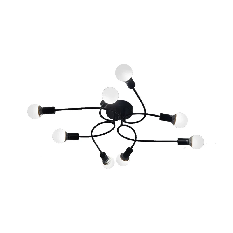 Vintage stijl plafondlamp met gedraaide arm, 8 lampen, metalen semi-inbouwverlichting zwart/wit voor woonkamer Clearhalo