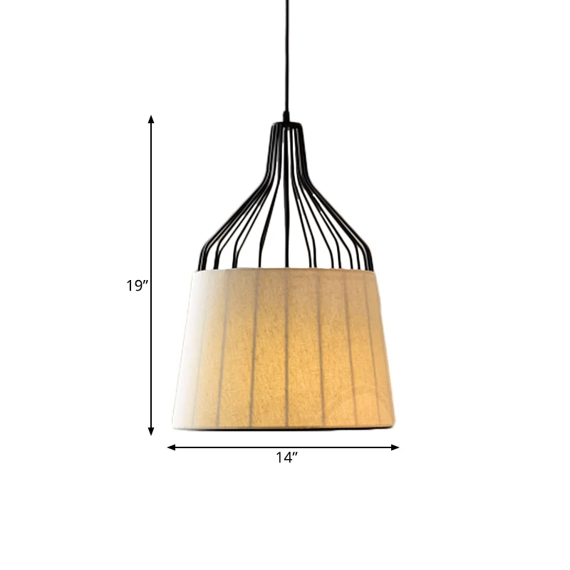 11 "/ 14" W vintage taps toelopende plafondkroonluchter 3 lampen stoffen ophanglamp zwart/koffie/beige met ijzeren frame C...