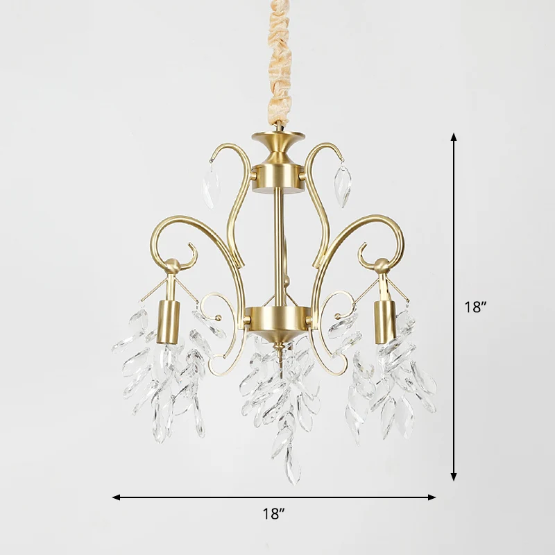 Vintage Teardrop hanglamp helder geslepen kristallen 3-koppige kroonluchter verlichtingsarmatuur goud Clearhalo