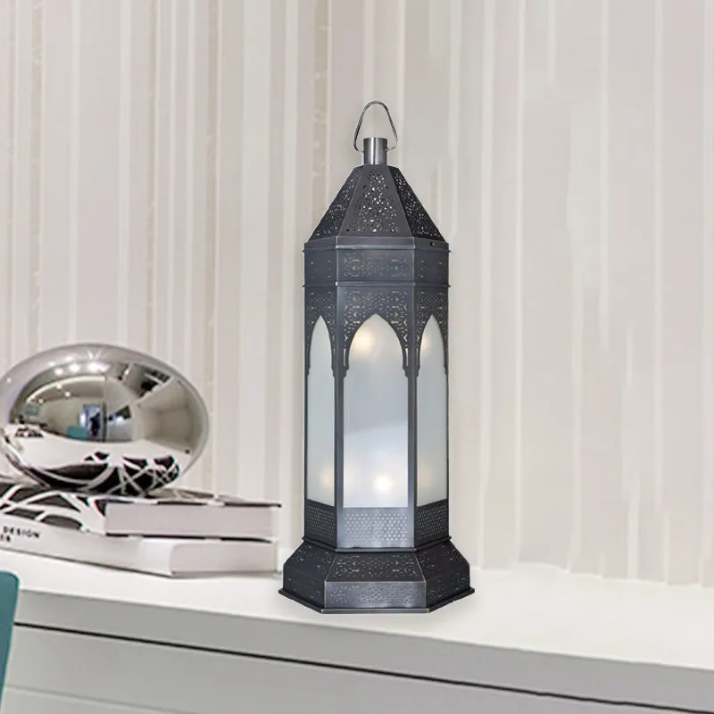 Vintage Tower Bureaulamp 3-lichts metalen nachtkastjelamp grijs met opaalglazen kap Clearhalo