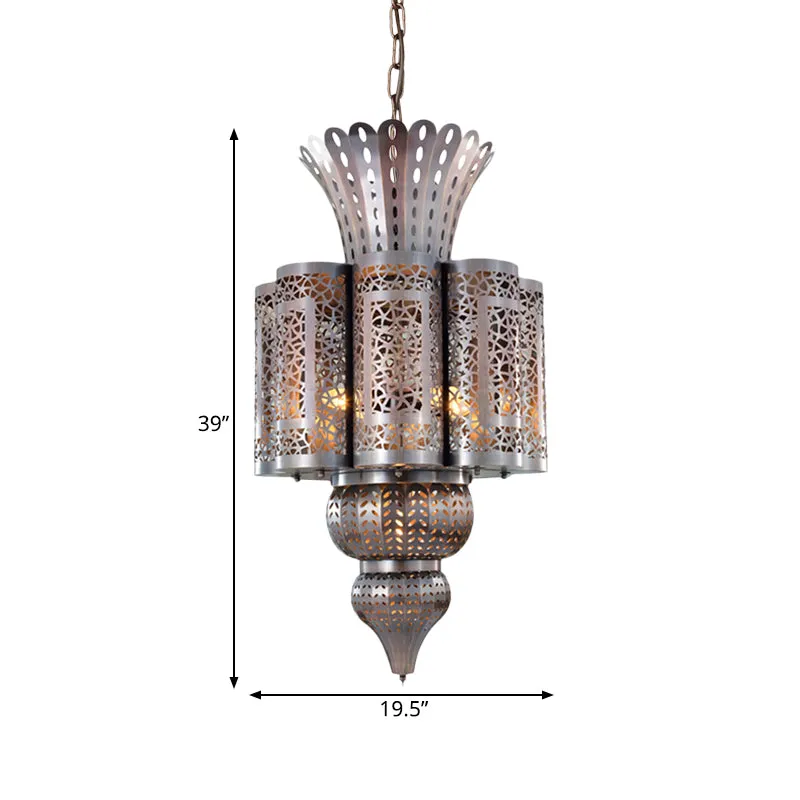 Vintage uitgeholde hanglamp 4 lampen metalen kroonluchter plafondlamp brons Clearhalo