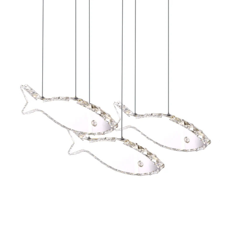 Vis multi-hanglamp eenvoudig gefacetteerd kristal 3/6 hoofden slaapkamer hanglampset roestvrij staal, warm/wit licht Clear...
