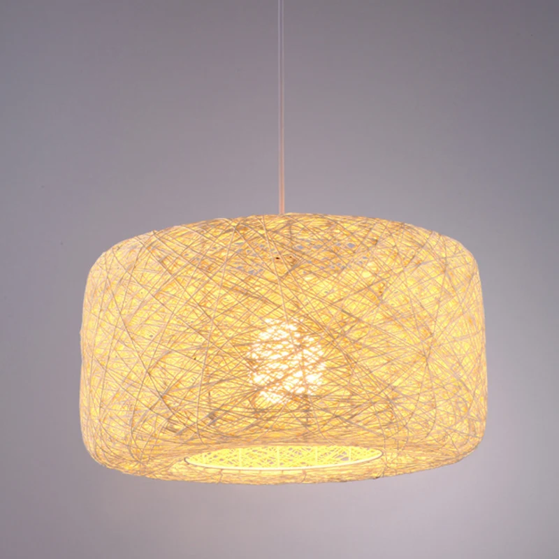 Vlassen trommel plafond hangende lantaarn Chinese 16/23,5 inch brede 1-lichts bamboe neerwaartse verlichtingshanger Clearhalo