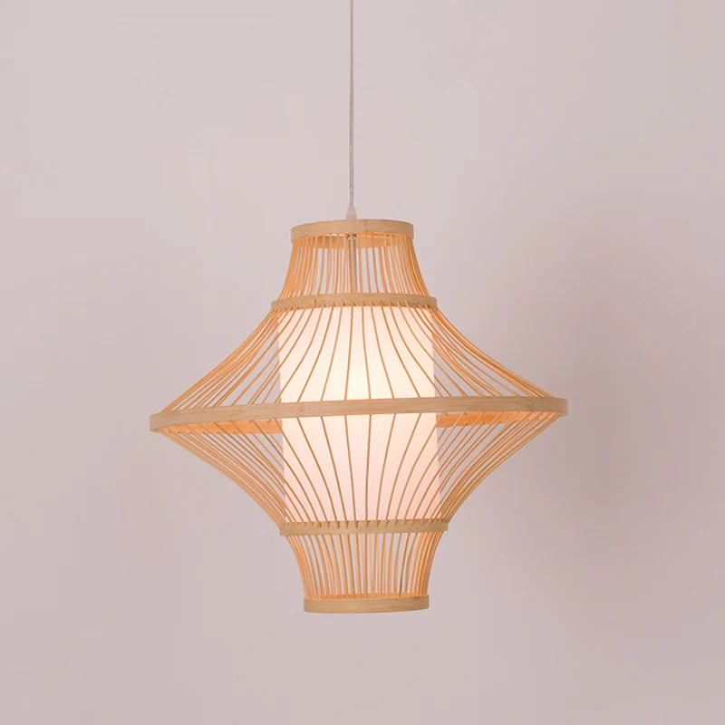 Vliegende schotel bamboe plafondlamp Azië 1 kops houten hangende verlichtingsarmatuur met cilindervormige witte perkament...
