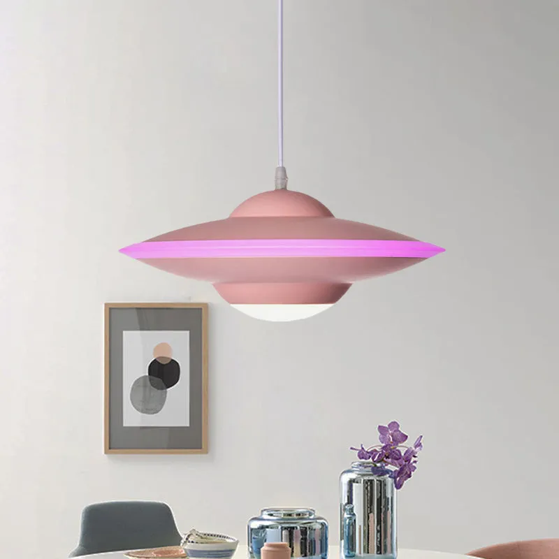 Vliegende schotel hanglamp Macaron-stijl metaal 12"/16" W LED zwart/wit hanglamp boven tafel, warm/wit licht Clearhalo