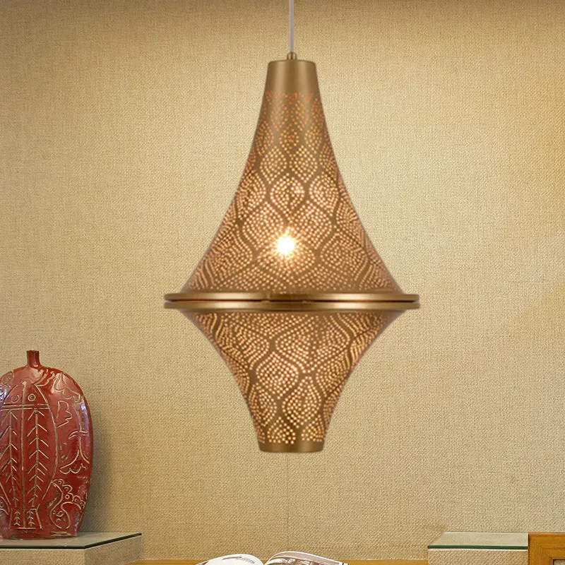 Vliegende Schotel Plafondlamp Arabisch 14"/21,5" H 1 Lamp Metalen Hangende Verlichtingsarmatuur Messing Clearhalo