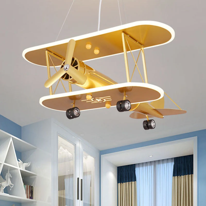 Vliegtuig acryl LED plafondverlichting kinder gele kroonluchter lichtarmatuur voor kinderkamer Clearhalo