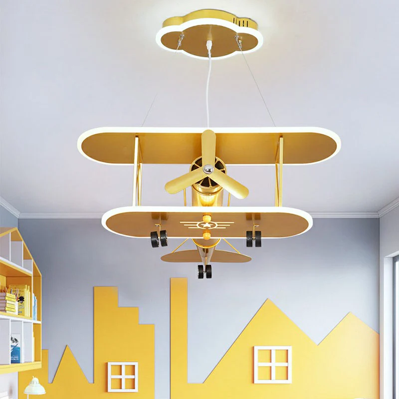 Vliegtuig acryl LED plafondverlichting kinder gele kroonluchter lichtarmatuur voor kinderkamer Clearhalo