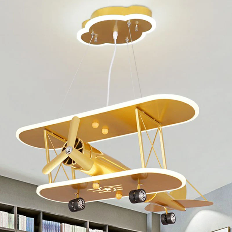 Vliegtuig acryl LED plafondverlichting kinder gele kroonluchter lichtarmatuur voor kinderkamer Clearhalo