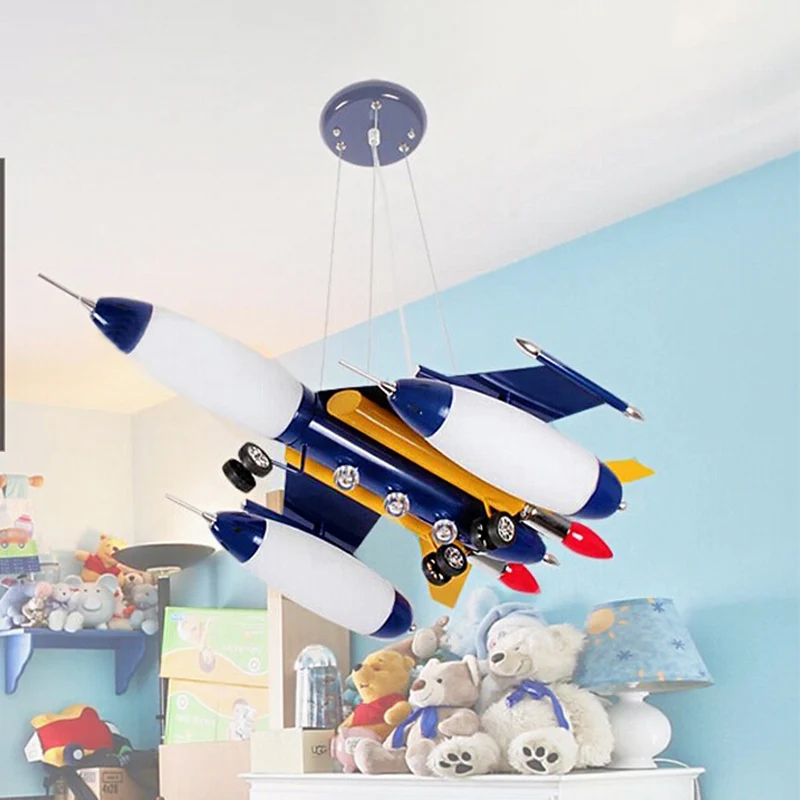 Vliegtuig ophanging hanglamp kinder wit glazen slaapkamer LED kroonluchter rood/blauw/donkerblauw Clearhalo