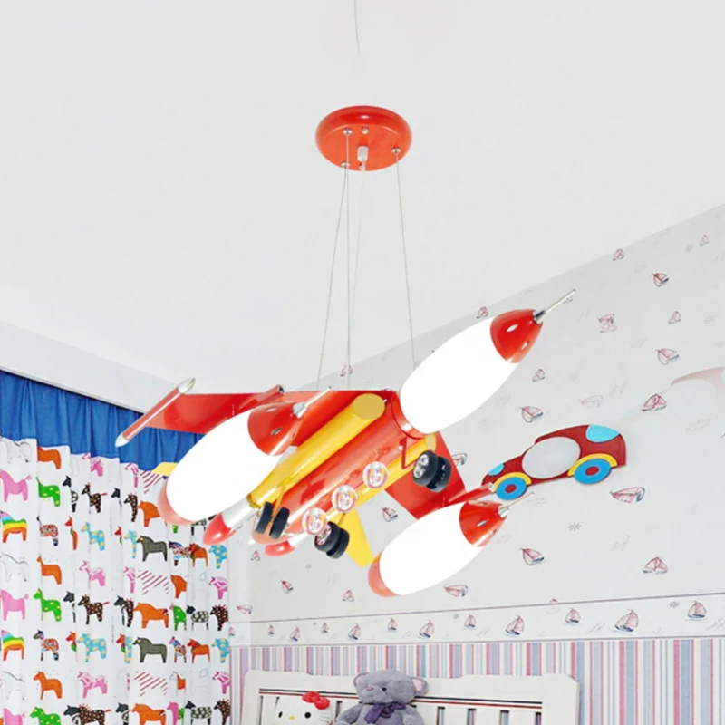 Vliegtuig ophanging hanglamp kinder wit glazen slaapkamer LED kroonluchter rood/blauw/donkerblauw Clearhalo