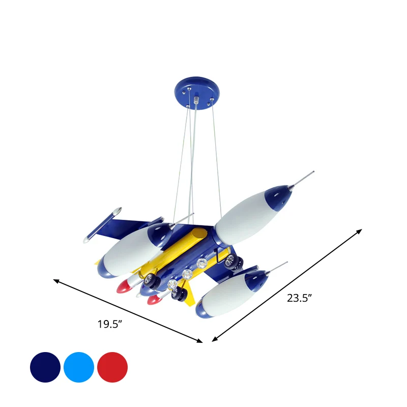 Vliegtuig ophanging hanglamp kinder wit glazen slaapkamer LED kroonluchter rood/blauw/donkerblauw Clearhalo