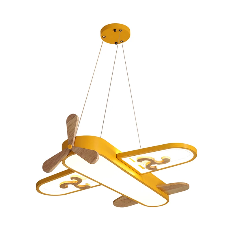 Vliegtuigvorm neerwaartse verlichting hanger moderne metalen LED gele kroonluchter lichtarmatuur voor kinderkamer Clearhalo
