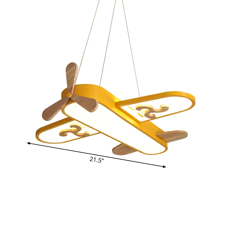 Vliegtuigvorm neerwaartse verlichting hanger moderne metalen LED gele kroonluchter lichtarmatuur voor kinderkamer Clearhalo