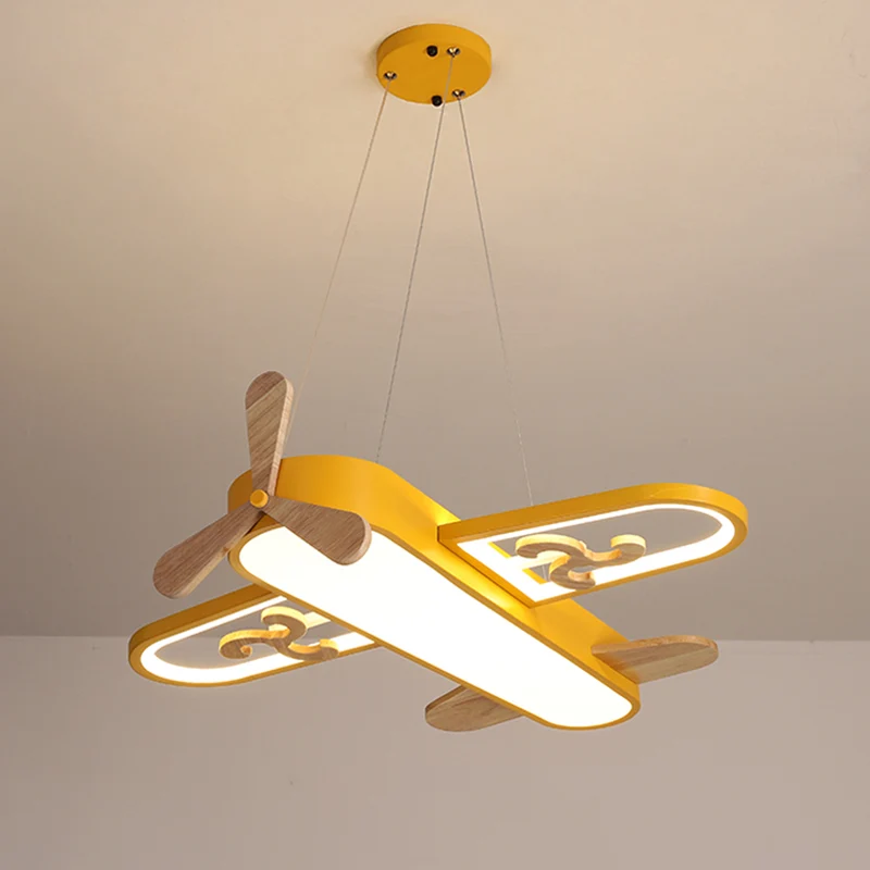 Vliegtuigvorm neerwaartse verlichting hanger moderne metalen LED gele kroonluchter lichtarmatuur voor kinderkamer Clearhalo