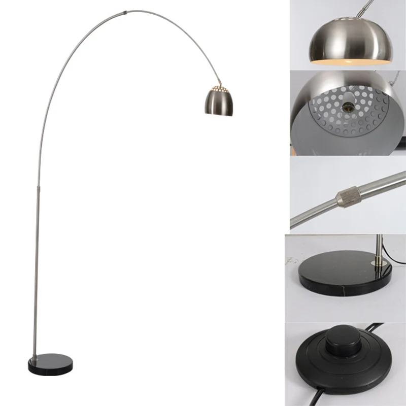 Vloerlamp van roestvrij staal, industrieel, 1 lamp, staande lamp voor de woonkamer, met ventilatieopening en hengelarm Cle...