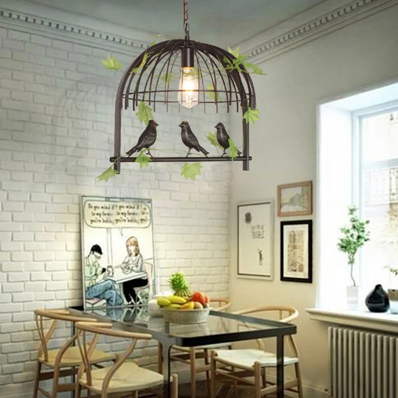Vogelkooi hanglamp Rustieke smeedijzeren eilandlamp met wijnstok en vogeldecoratie voor eetkamer Clearhalo