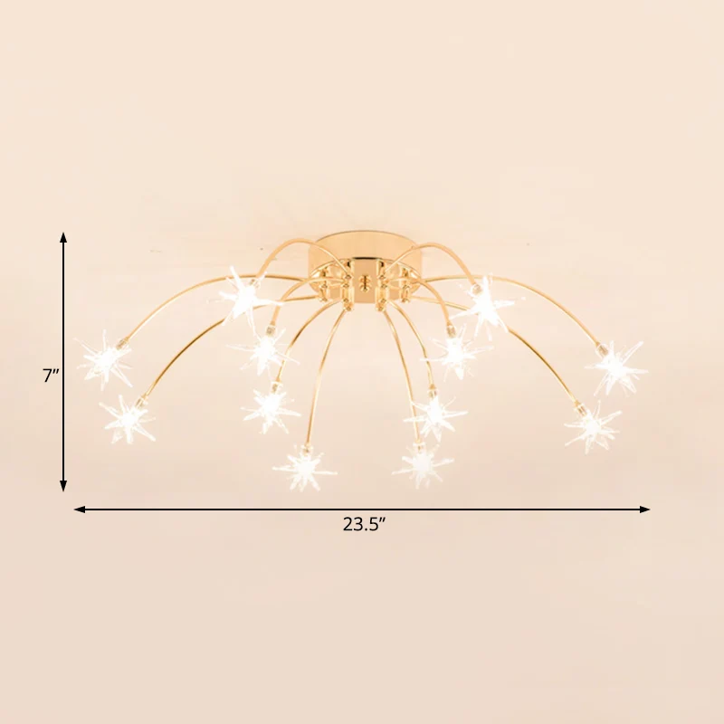Vuurwerkvormige metalen semi-inbouw moderne 12/15/21 lampen chroom/goud led semi-inbouw plafondlamp Clearhalo