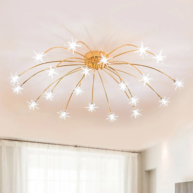 Vuurwerkvormige metalen semi-inbouw moderne 12/15/21 lampen chroom/goud led semi-inbouw plafondlamp Clearhalo