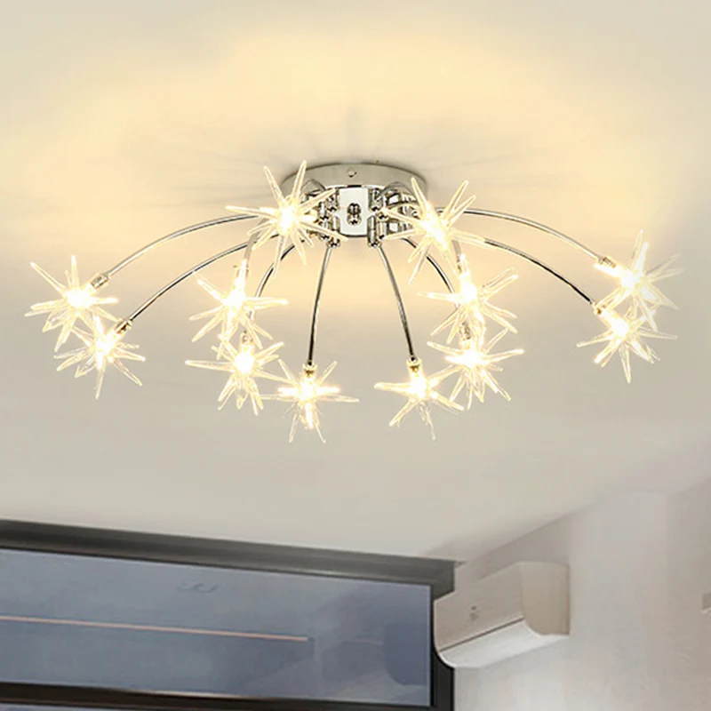 Vuurwerkvormige metalen semi-inbouw moderne 12/15/21 lampen chroom/goud led semi-inbouw plafondlamp Clearhalo