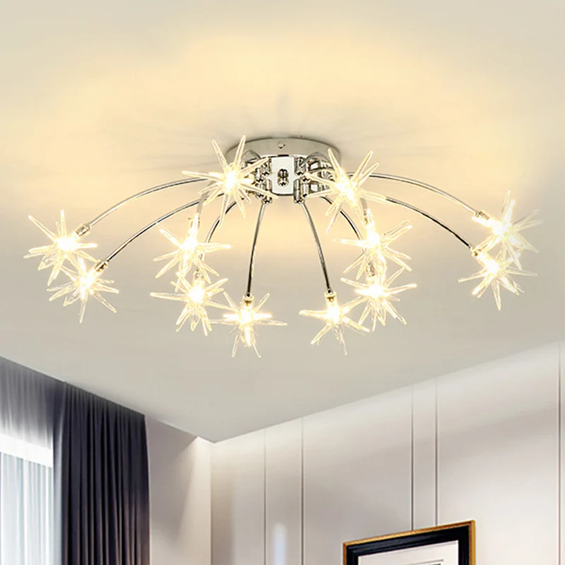 Vuurwerkvormige metalen semi-inbouw moderne 12/15/21 lampen chroom/goud led semi-inbouw plafondlamp Clearhalo