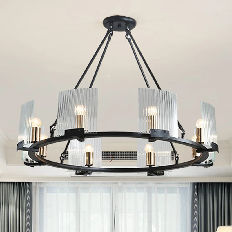 Wagon Wheel Woonkamer Plafondkroonluchter Traditioneel Metaal 4/8/10 Lichten Zwart Hangend armatuur Clearhalo